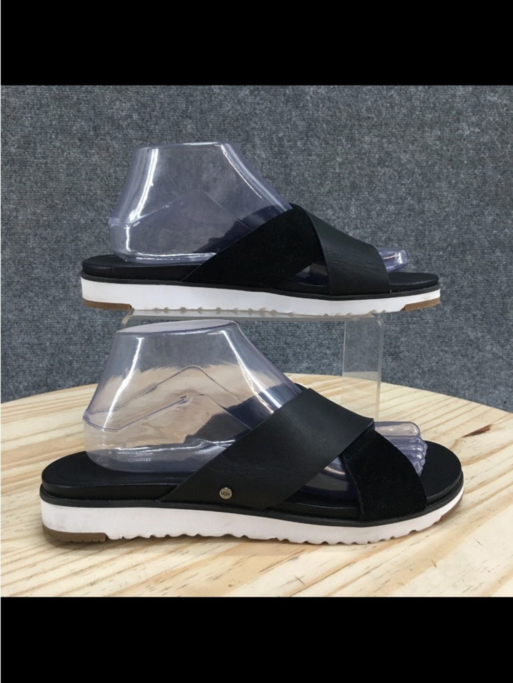 UGG Black Leather Slide Sandals